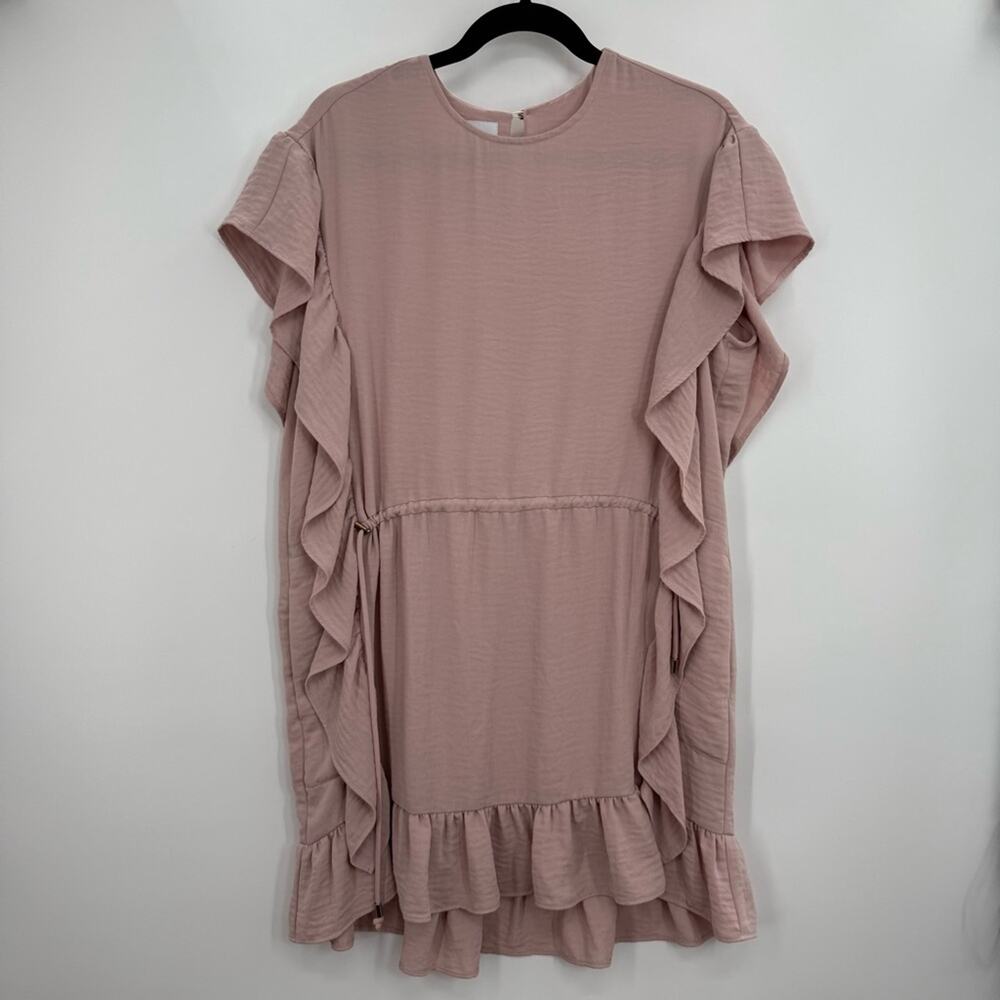Sabina musayev Ruffled Pink mini Dress Short sleeve tie waist small sundress S - Picture 1 of 7